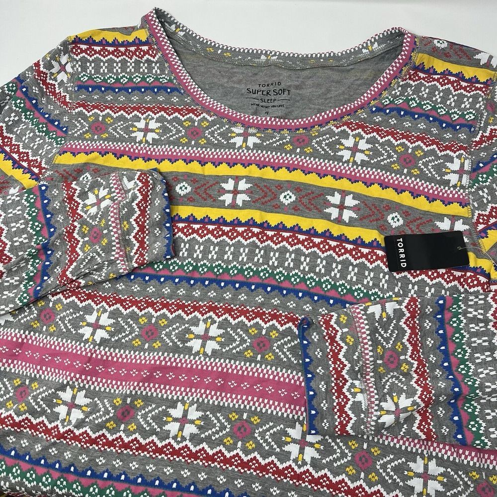 NWT Torrid‎ Super Soft Sleep Fair Isle Heather Gray Long Sleep Shirt Size 4